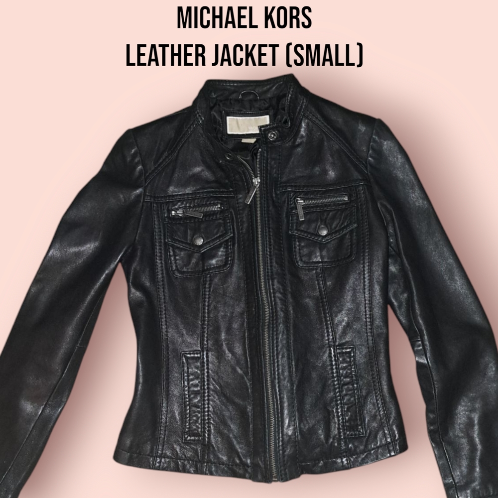 Michael Kors Black Fitted Leather Jacket with Zipper Closure